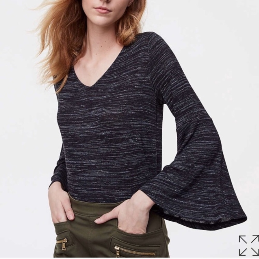 Ann Taylor loft space dye bell sleeve tie-back top